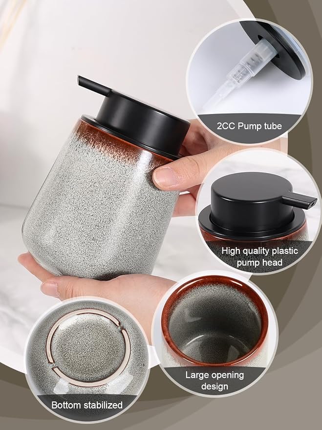 INGOFIN Ceramic Lotion Dispenser - 12 oz Refillable Hand Soap Dispenser Bathroom - Image 4