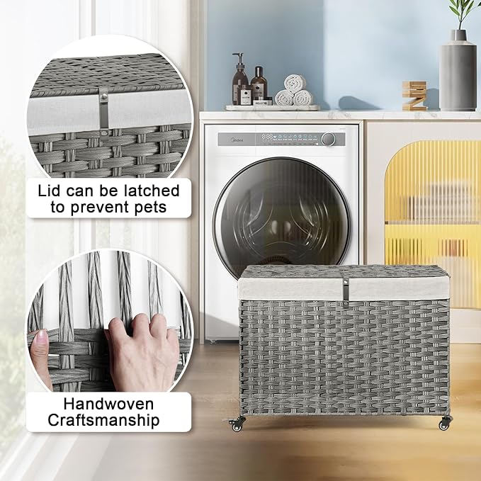 Rolling Storage Basket with Lid, 47.6 Gallon Storage Bin with Wheels, Woven - Image 3
