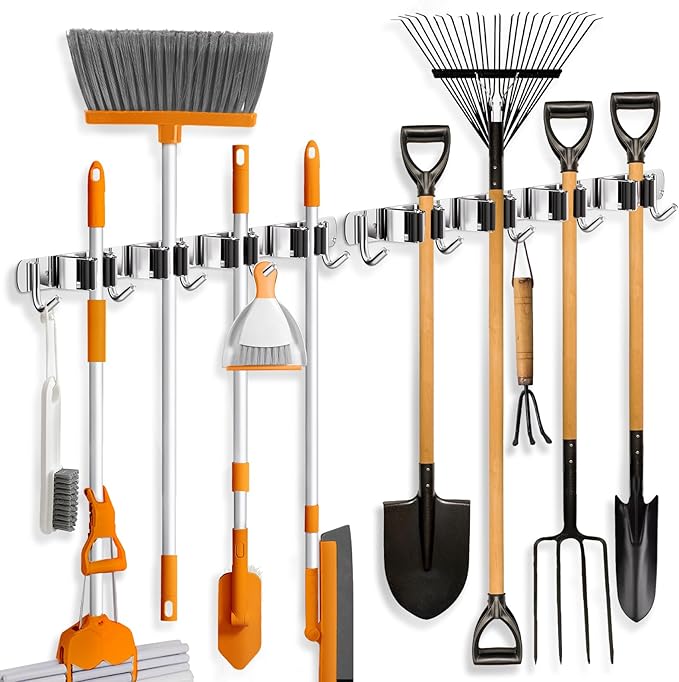 ZONGOOL 2 Pack Mop Broom Holder Wall Mount, 4 Racks and 5 Hooks Broom Organizer by ZONGOOLHouseware