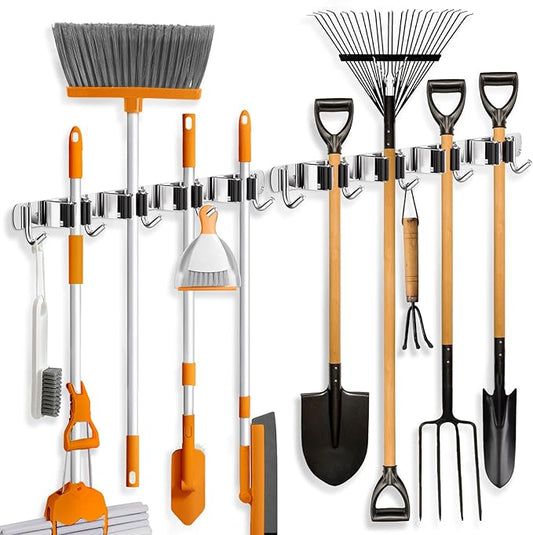 ZONGOOL 2 Pack Mop Broom Holder Wall Mount, 4 Racks and 5 Hooks Broom Organizer by ZONGOOLHouseware