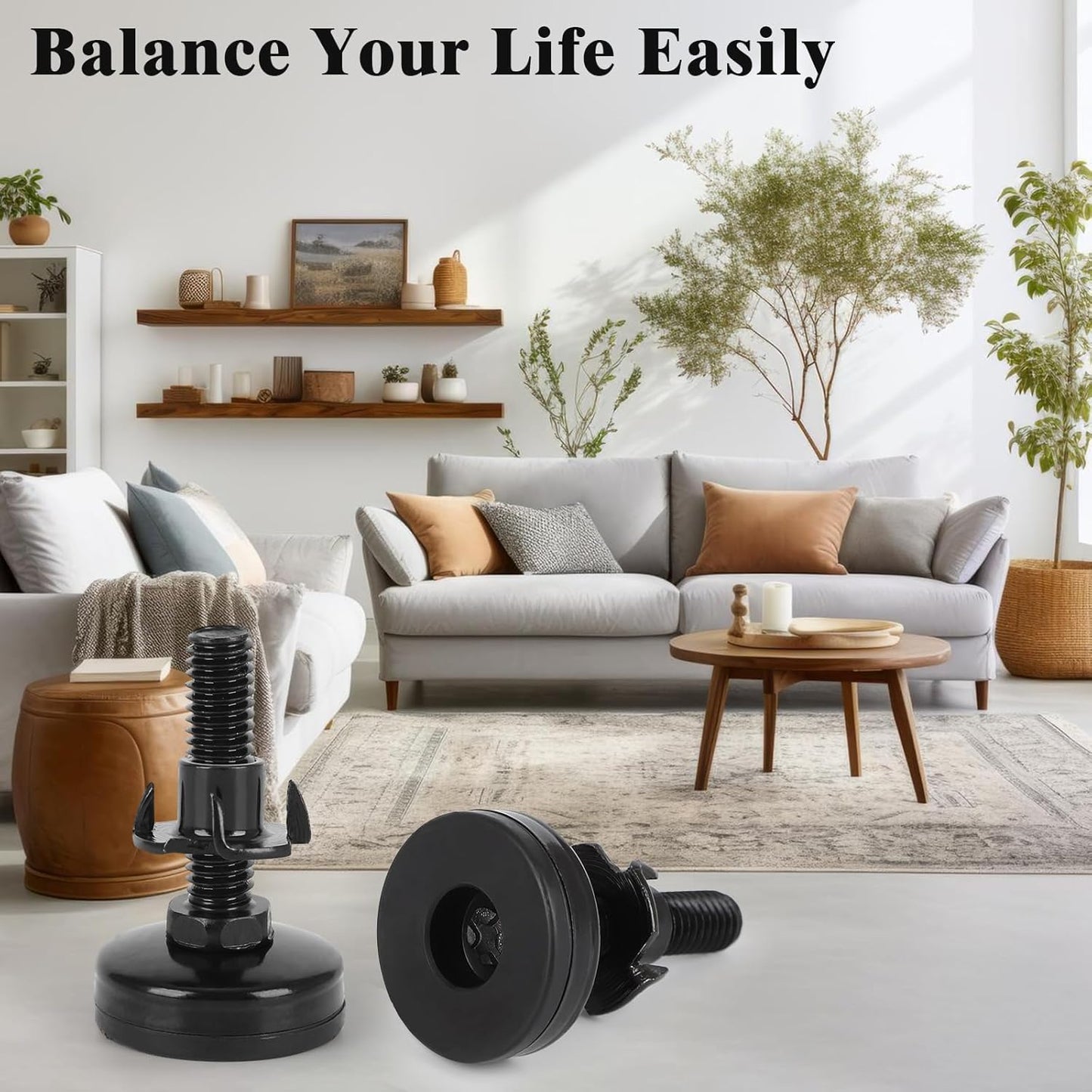 60 Pcs Adjustable Leveling Feet with T-Nut Kit, 3/8”-16 Thread Furniture Levelers, Metal Adjustable Feet, Heavy Duty Legs Height Adjuster for Table, Chair, Desk, Cabinets, Sofa(Black)