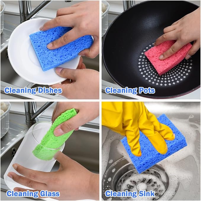 YoleShy 72 Pack Sponges Kitchen Natural Compressed Cellulose Sponges Bulk Non - Image 7