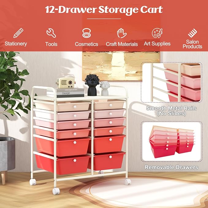 GOFLAME 12-Drawer Rolling Storage Cart, Mobile Utility Cart - Image 4