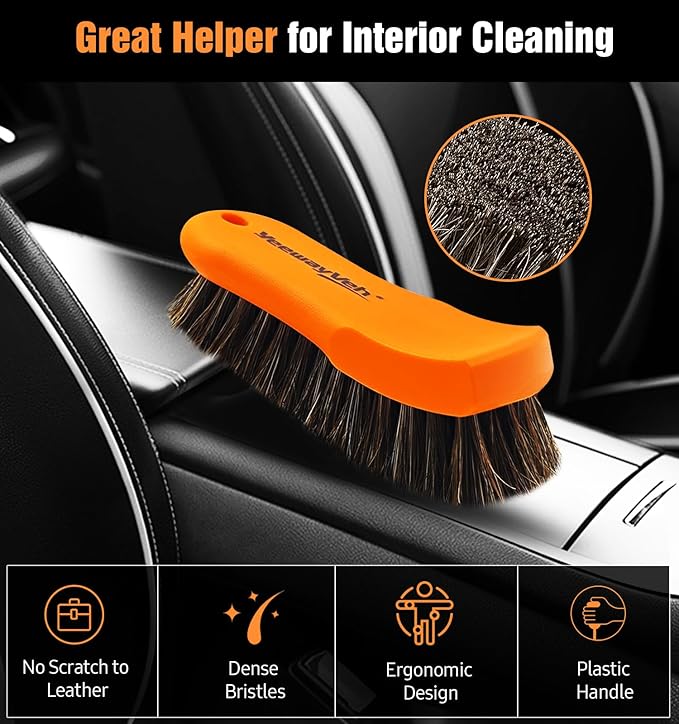 YeewayVeh 2PCS Leather Cleaning Brush, Horse Hair Brush - Image 2
