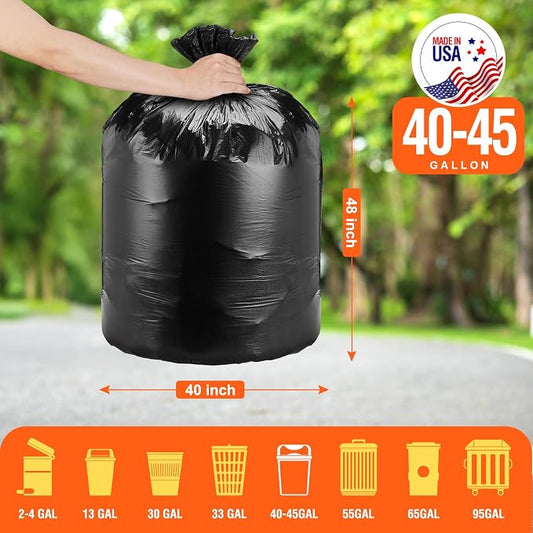 Delxo 40-45 Gallon Black Trash Bags, Durable & Puncture-Resistant Plastic – - Image 2