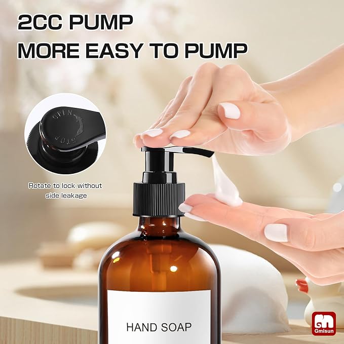 GMISUN Amber Glass Soap Dispenser, 2 Pack Bathroom Hand Soap Dispensers - Image 4