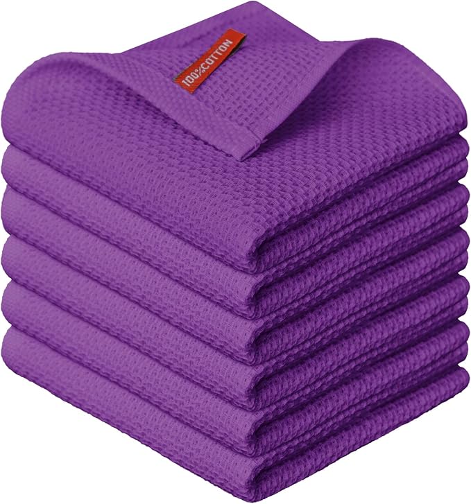 Artoid Mode 100% Cotton Purple Waffle Weave Kitchen Dish Cloths, 12x12 Inch by ArtoidMode