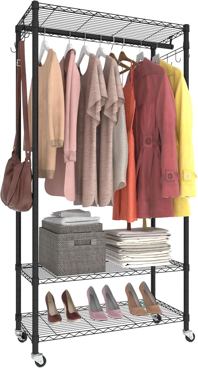 Rolling Portable Garment Rack, Freestanding Clothes Racks, Portable Closet by Serxis