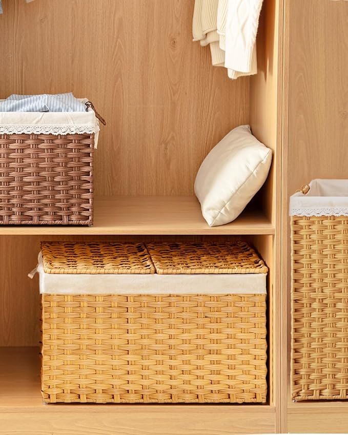 Storage Basket with Lid Wicker Baskets - Image 7