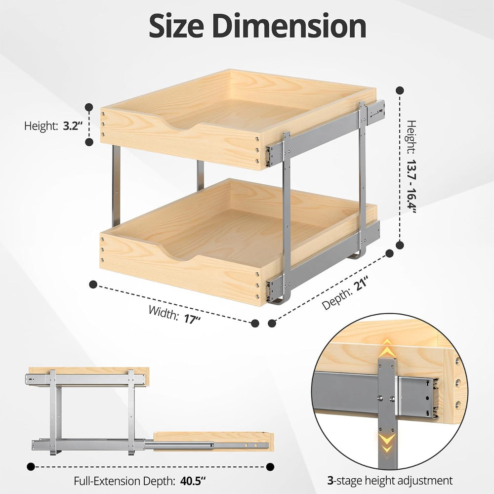 21" Deep 2-Tier Pull Out Cabinet Organizer - Wood Pull Out Drawers