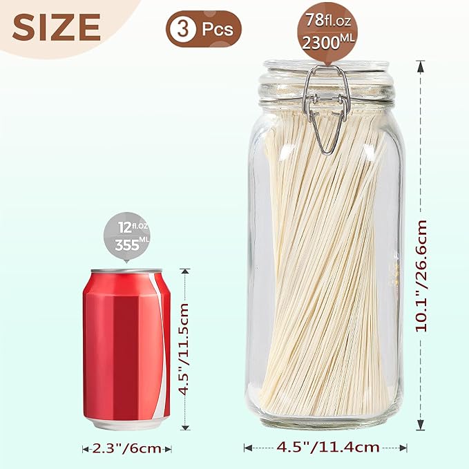 Clear Food Storage Jars 78oz Square, Airtight Glass Canister - Image 2