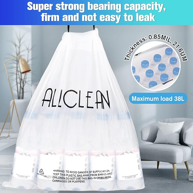 Trash Bags 10 Gallon Medium Kitchen Drawstring Bathroom Garbage Bags, Fit 8-10 - Image 2