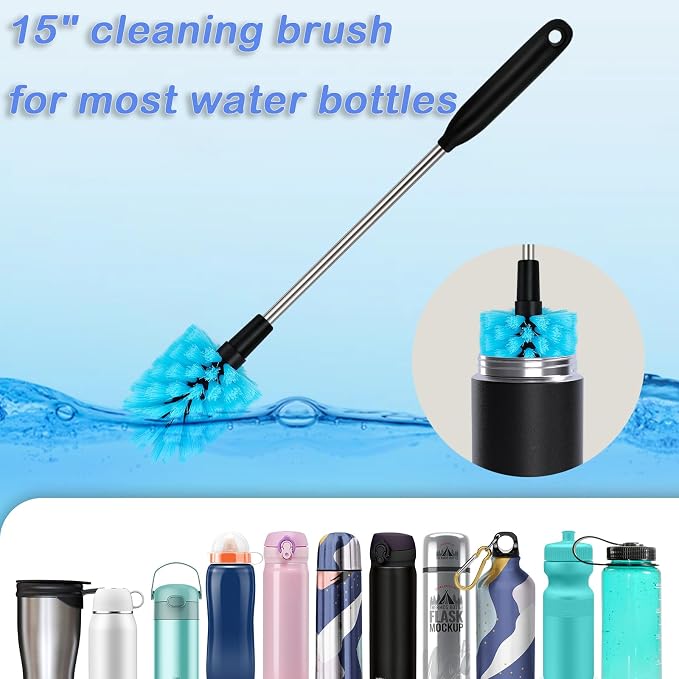 2-in-1 Stainless Steel Long Handled Water Bottle Brush, Soft Bottle Brush - Image 4