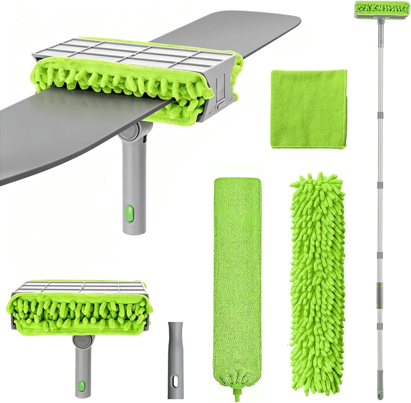 Cleaning Set, Equipped with a 72 inch extendable Handle, Reusable Crevice Brush, Chenille dust Collector, Cleaning Cloth, 2 Replacement Fan Brush Cloths Suitable for, Fans, Furniture, etc