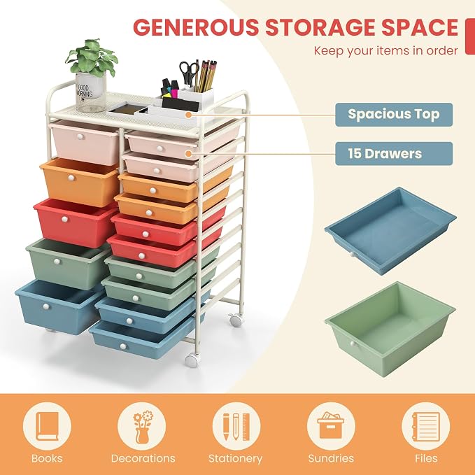 GOFLAME 15-Drawer Rolling Storage Cart, Utility Cart - Image 4