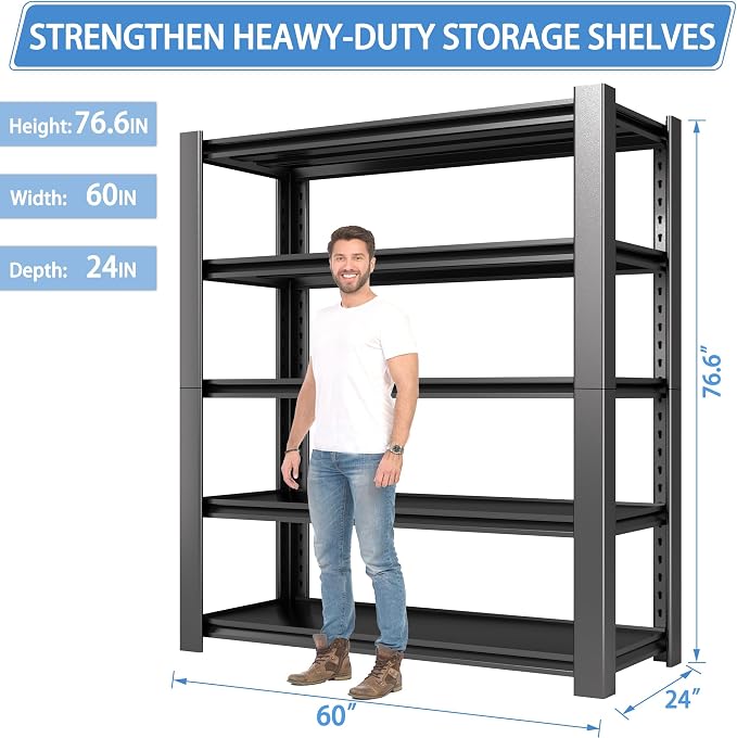 5-Tier Heavy Duty Garage Shelving Unit, 3000 LBS Capacity Metal Storage Rack - Image 2