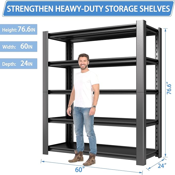 5-Tier Garage Shelving Heavy Duty, 3000 LBS Capacity Metal Storage Rack 76" H x - Image 2