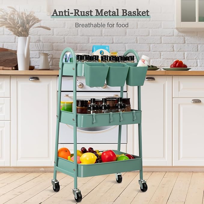 danpinera 3-Tier Rolling Cart, Metal Rolling Storage Cart - Image 8