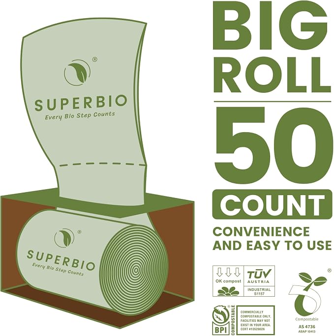 SUPERBIO 13 Gallon Flat Top Compostable Food Waste Bags, 2 Pack, 0.87 Mil - Image 8