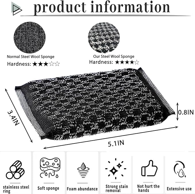 Steel Wool Scrubbers Dish Sponges Kitchen Scrubbing Pads Pot Scrubber - Image 2