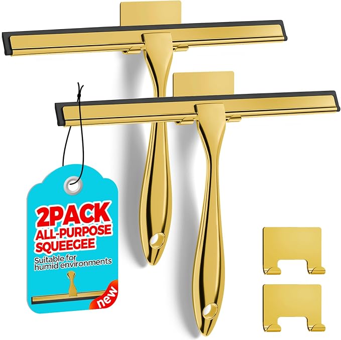 2PACK 10-Inch Golden All-Purpose Shower Squeegee by ALFLOD