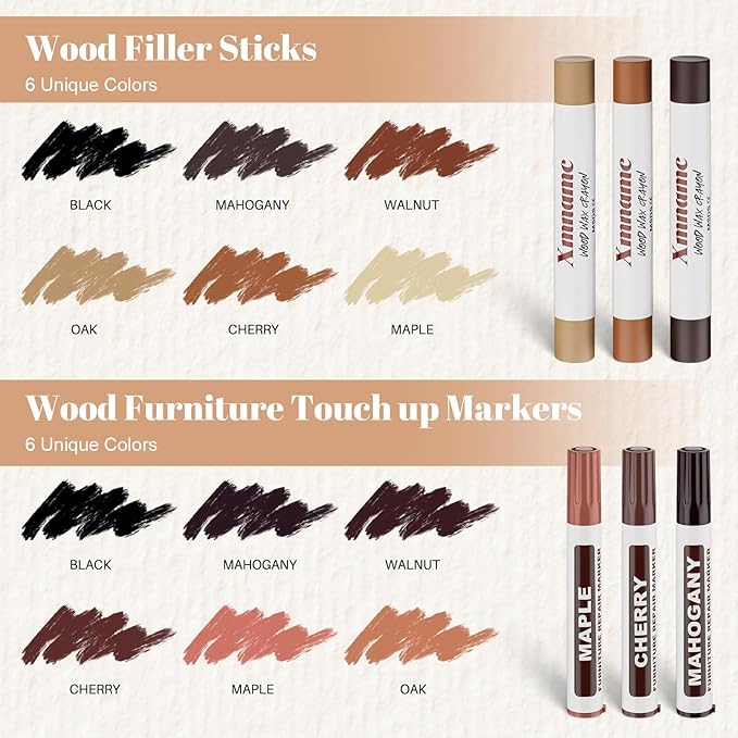 Wood Filler Sticks, 12 Colors Wood Wax Crayons Furniture Markers Touch Up - Image 2