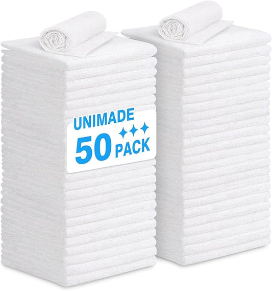 Shop Towel Rags, 50 Pack Reusable Shop Rags Bulk Microfiber Cleaning Cloth Lint by Unimade
