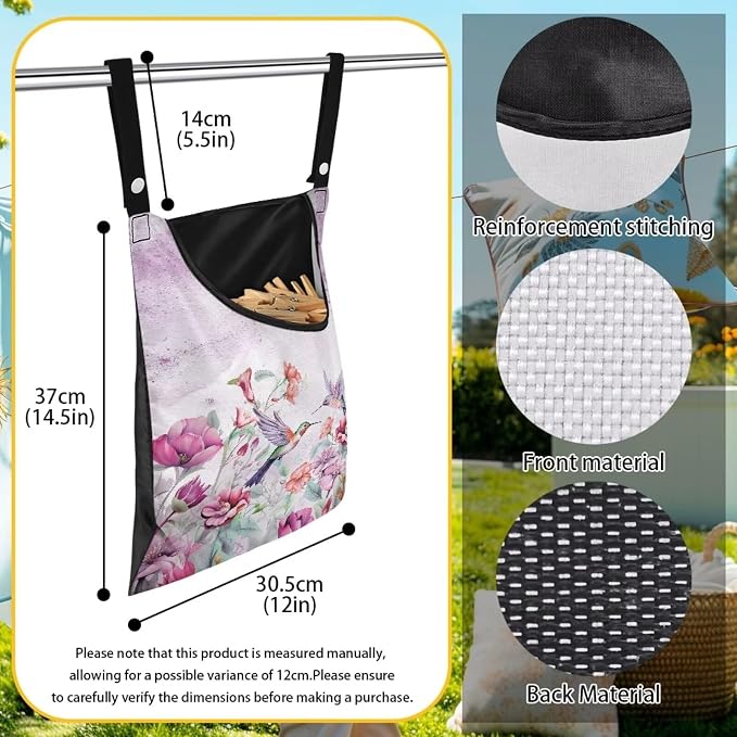 Hummingbird Adjustable Door-Hanging Laundry Clothespin Bag Clothespin Storage - Image 6