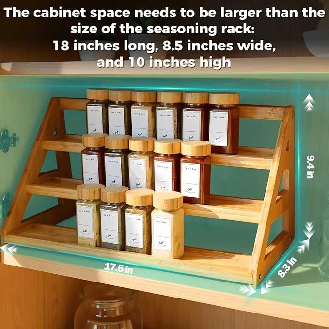 Bamboo Tiered Spice Rack, for Countertop Spice Organizer for Pantry Spice Shelf - Image 3