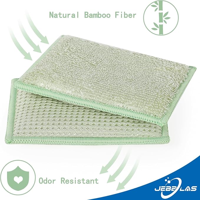 JEBBLAS Bamboo Natural Kitchen Sponges Dish Sponge Cleaning Sponge Heavy Duty - Image 4