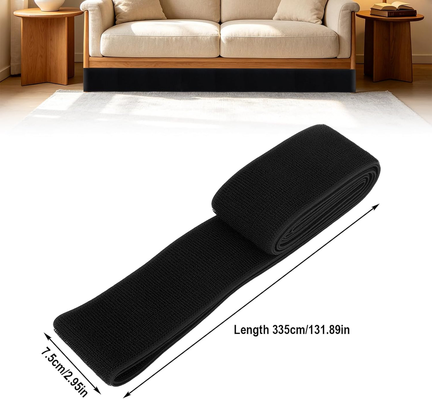 Under Couch Blocker for Pets and Kids Toys, 335x7.5cm/131.89x2.95in Adjustable Elastic Bed Blocker Cat Barrier Dog Couchs Stopper Furniture Gap Filler Protector for Sofa Cabinet