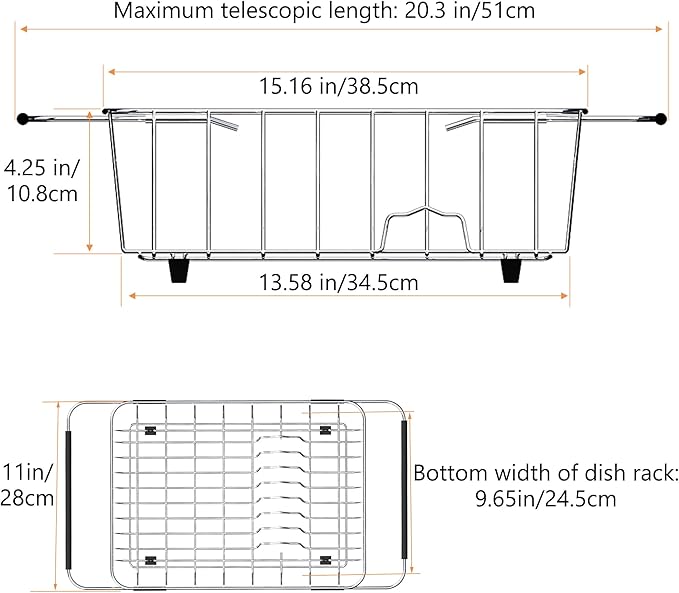 Stainless Steel Dish Drying Rack, Expandable Fruit & Vegetable Drain Rack over - Image 2