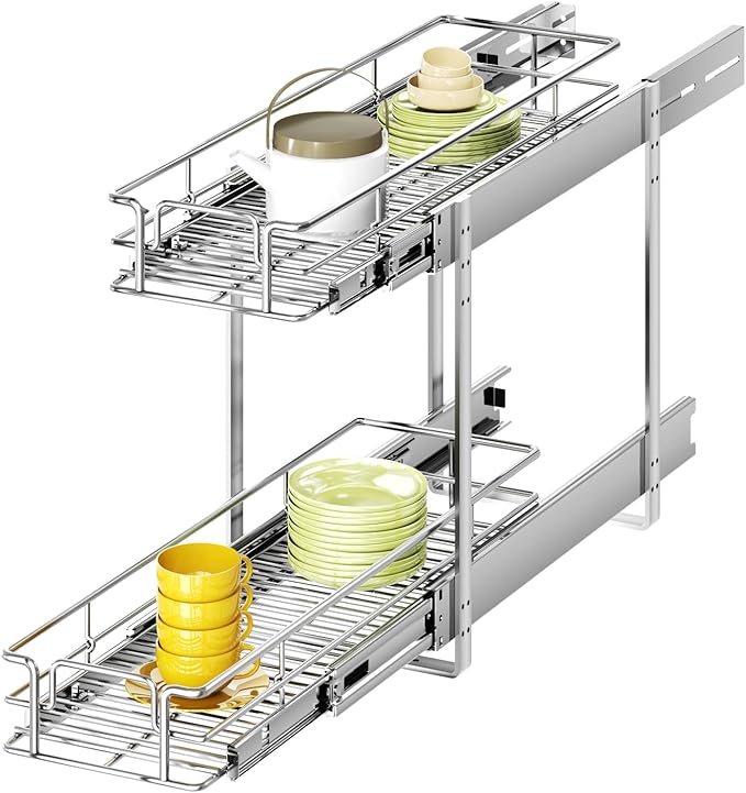 2 Tier Individual Pull Out Cabinet Organizer 5½" W x 21½" D, Heavy Duty Cabinet by Unknown