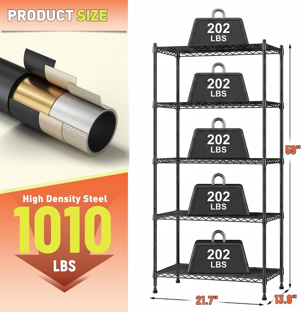Romorgniz 5-Tier Shelf 1010LBS Storage Shelves Tool-Free Assembly,Adjustable ...
