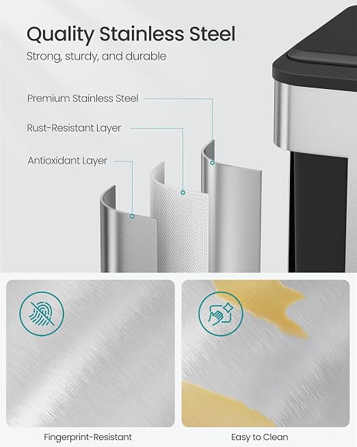 SONGMICS Trash Can, 2 x 8 Gallon Double Garabge Can - Image 5