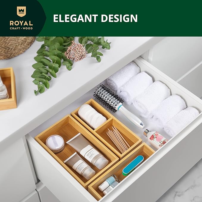 ROYAL CRAFT WOOD Luxury Bamboo Drawer Organizer Storage Box, Bin Set - Image 4