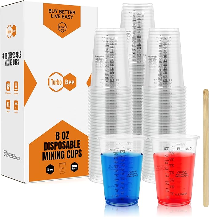 Turbo Bee Plastic Measuring Cups 8OZ, 100 PACK Disposable Mixing Cups by TurboBee