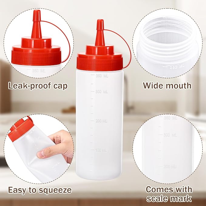 Condiment Squeeze Bottles Ketchup Dispenser, 4 Pack 12oz Squeeze Bottles - Image 3