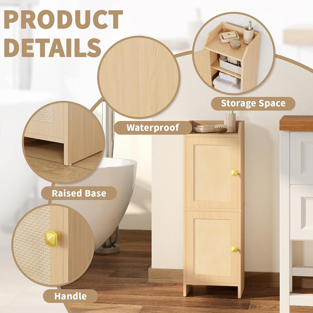 Rattan Narrow Bathroom Storage Cabinet, 7.9''D x 9.8''W x 29....