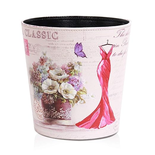 PU Leather Small Trash Can Wastebasket, Round Garbage Container Basket by Unknown