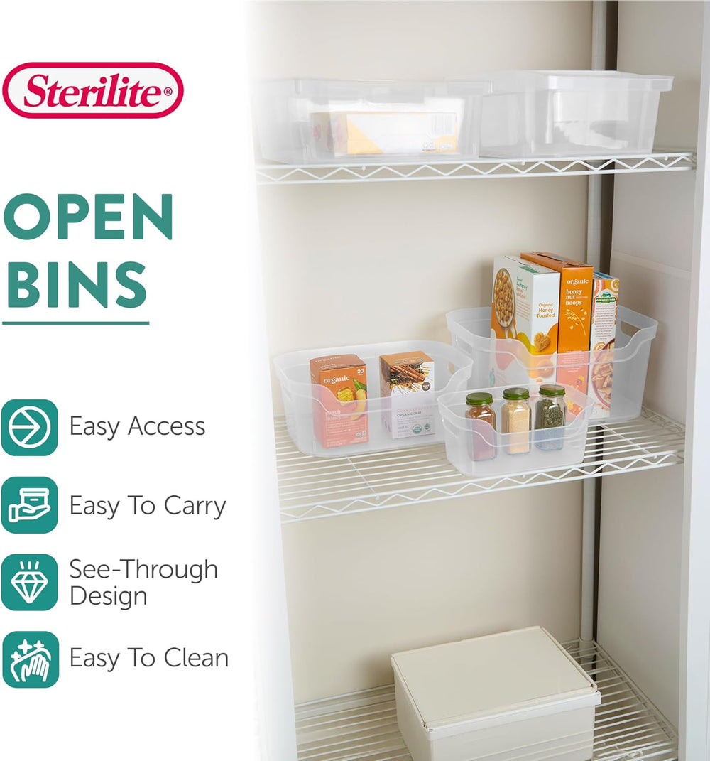 Sterilite Large Open Bin, Clear Plastic Organizing Container, 24-Pack