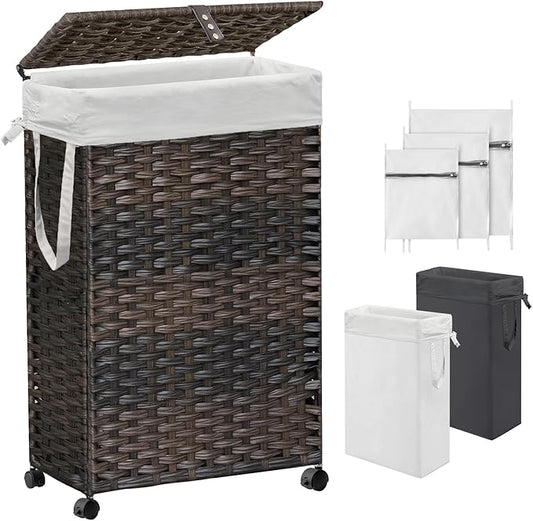 70L Slim Laundry Hamper with Lid & Wheels, Rolling Laundry Basket with 2 by Hiagnete