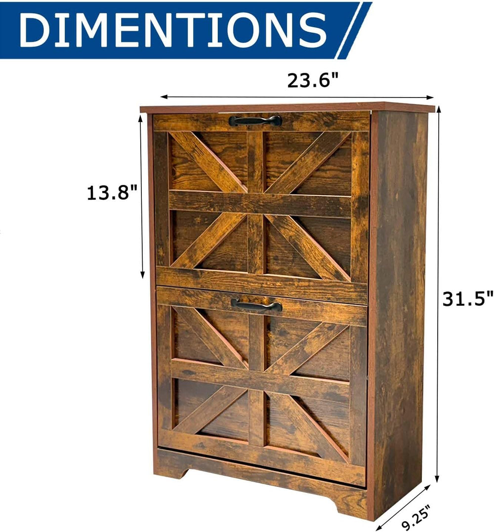 Farmhouse Narrow Shoe Storage Cabinet Set of 2, Space-Saving Freestanding Sho...