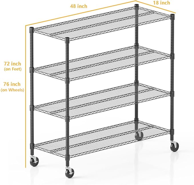 Himimi 72" H Storage Shelves 4 Tier Metal Shelving Adjustable Wire Shelf