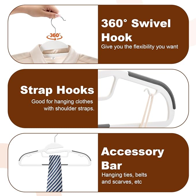 HOUSE DAY White Plastic Hangers 50 Pack, Slim Space Saving, Non Slip Hangers - Image 3