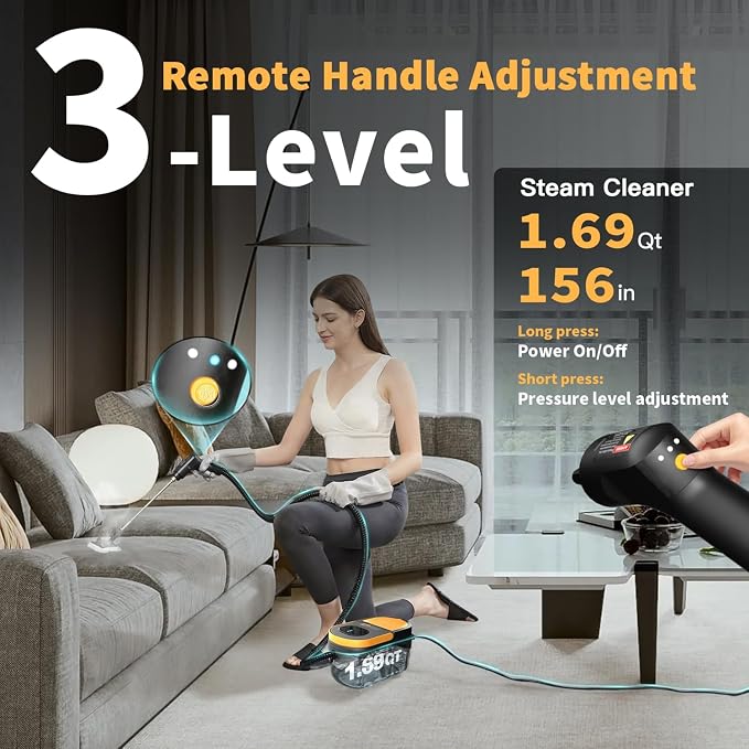 Steam Cleaner, 3-Level Adjustable Handle, 15s Heat-Up, 1.69 Quarts Tank - Image 2