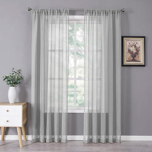 Tollpiz Sheer Curtains Bedroom Linen Textured Curtain Sheers Light Filtering by Tollpiz