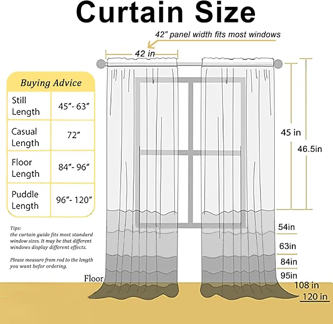 Chyhomenyc White Sheer Curtains 63 Inch Length 2 Panels Set, Light Filtering - Image 7