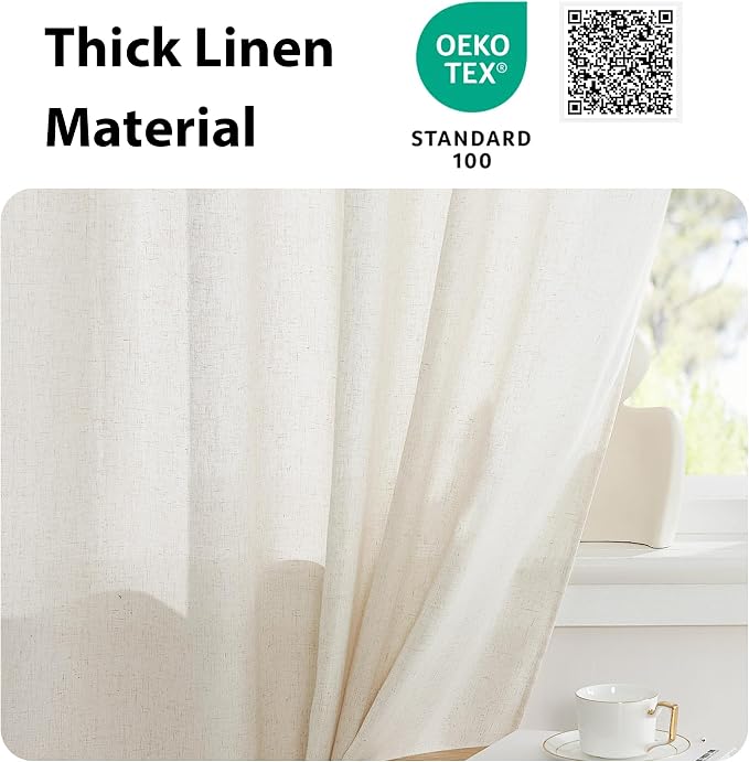 NICETOWN Natural Door Curtain for French Door, Thick Linen Blended Light - Image 4