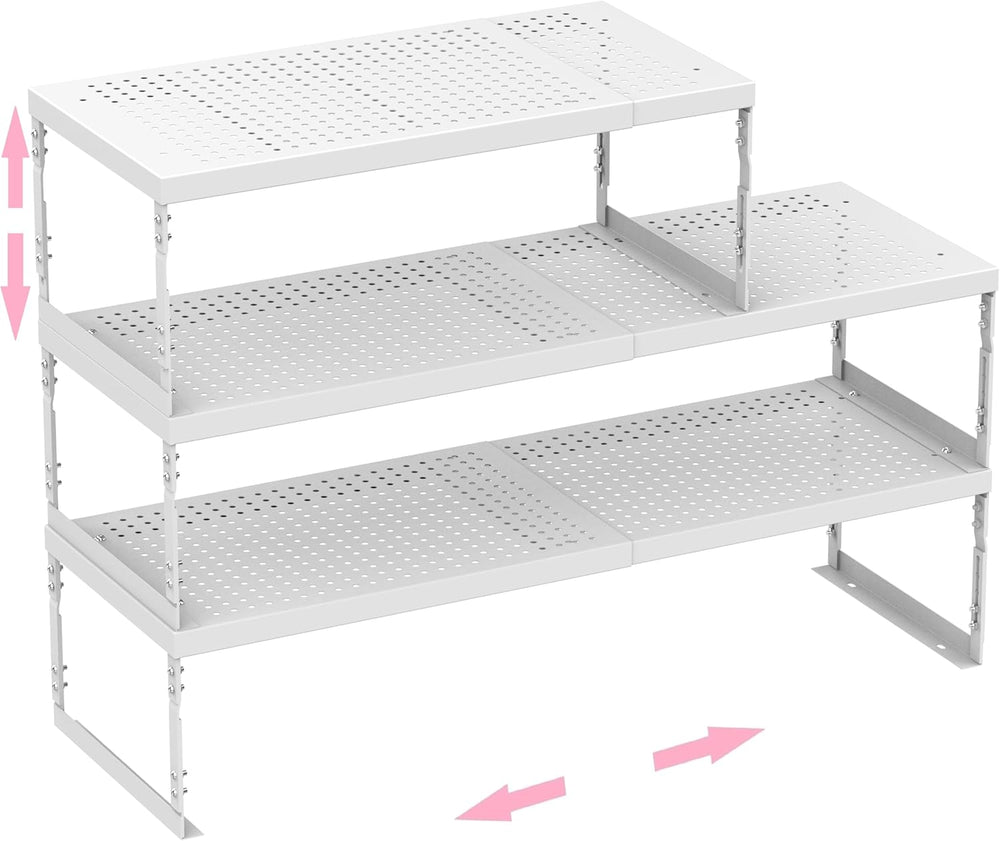 Stackable Expandable Metal Shelf Organizer - Adjustable Wire Storage Rack wit...
